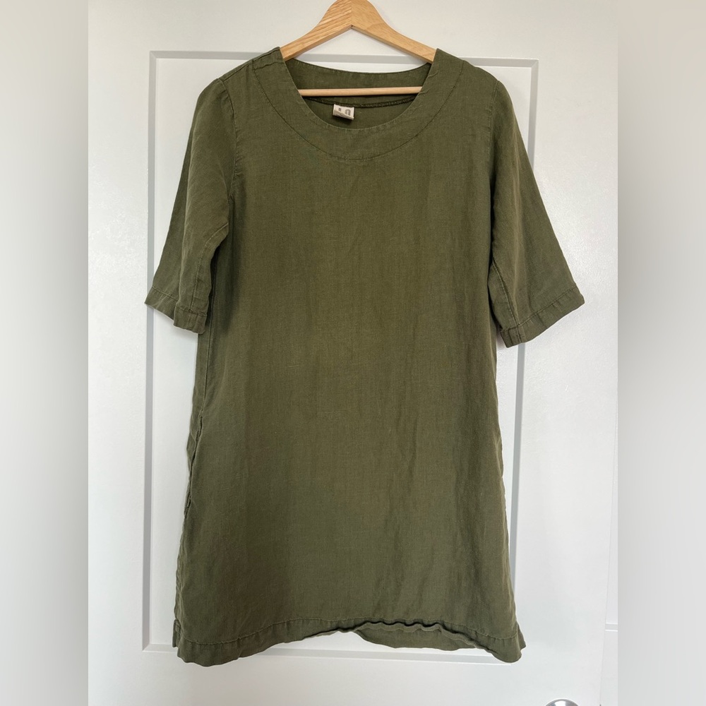 Olive Green Linen Tunic Top 100% Linen Minimalist dress (XS)